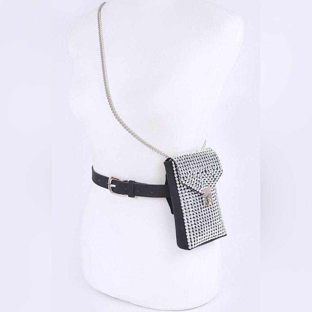 2-Way Silver & Black Chain Statement Belt Bag